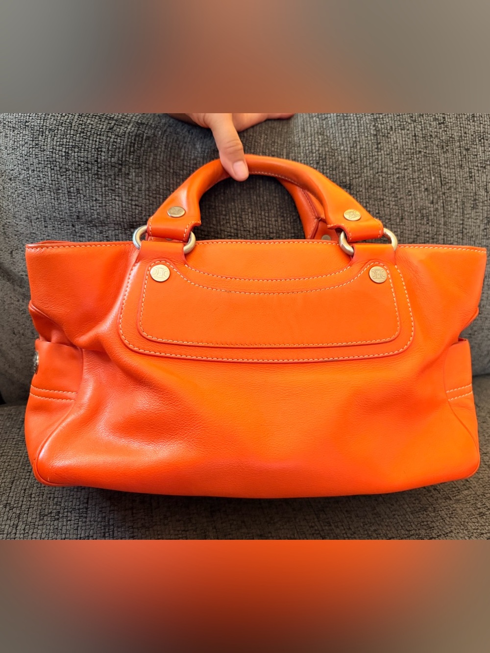 Authentic Vintage Celine Orange Leather Satchel Handbag - Picture 2 of 9